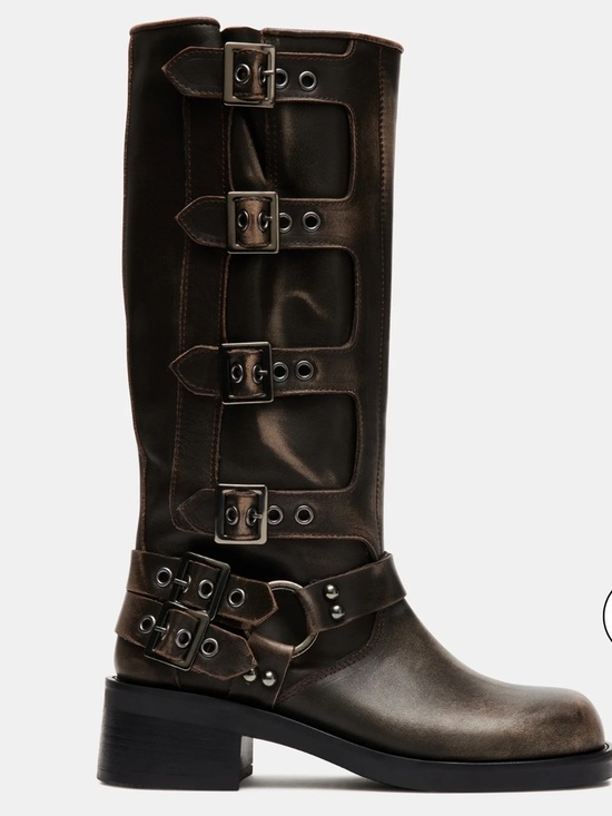 Steve Madden Shoes - Steve Madden Dark Brown Leather Buckle Mid-Calf Boot